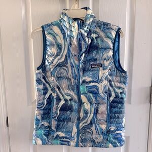 NWT Patagonia Down Sweater Vest, Sz Sm - Blue and White Marble Print